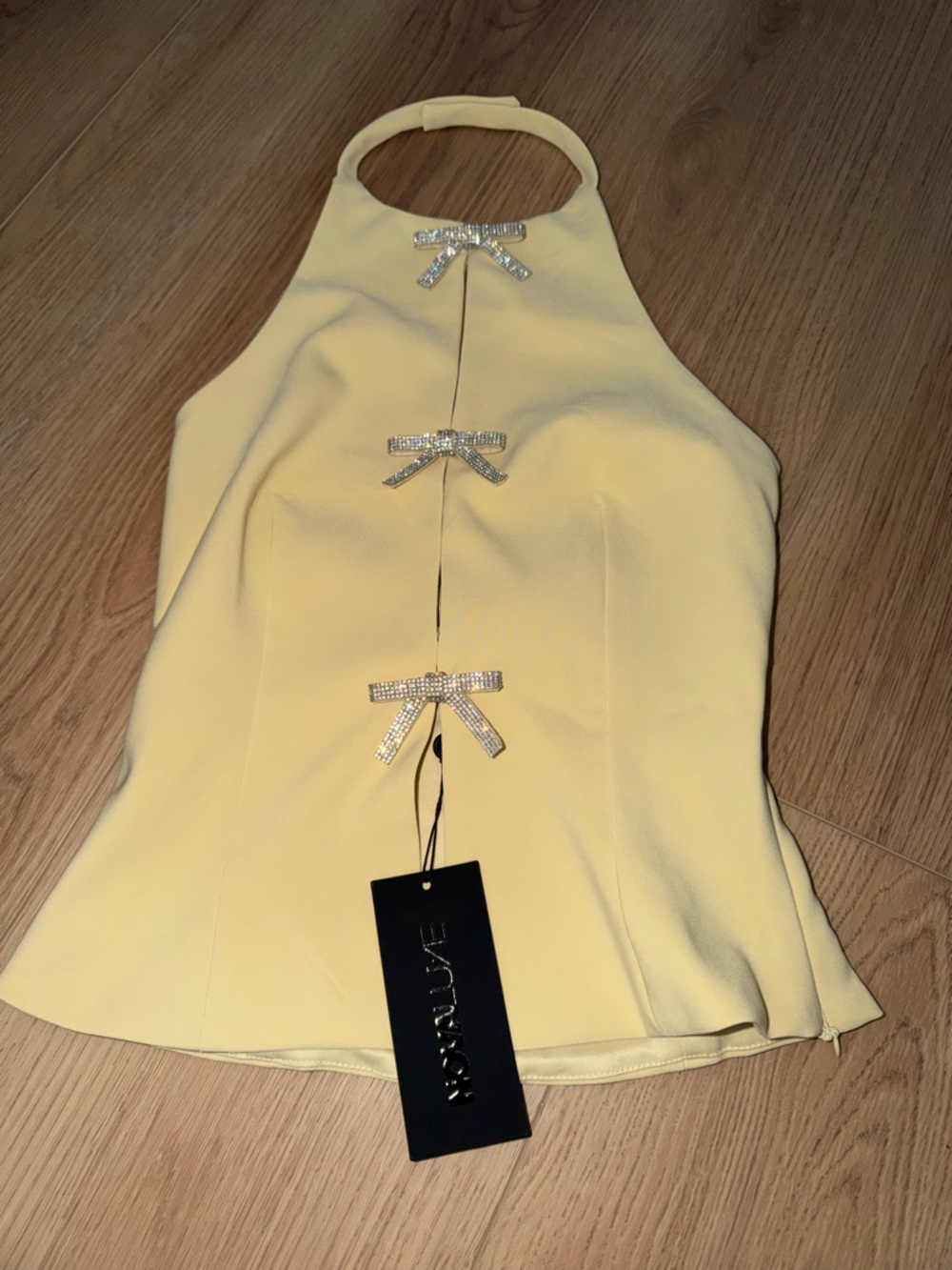 Fashion nova Yellow Halter Top with Rhinestone Bows